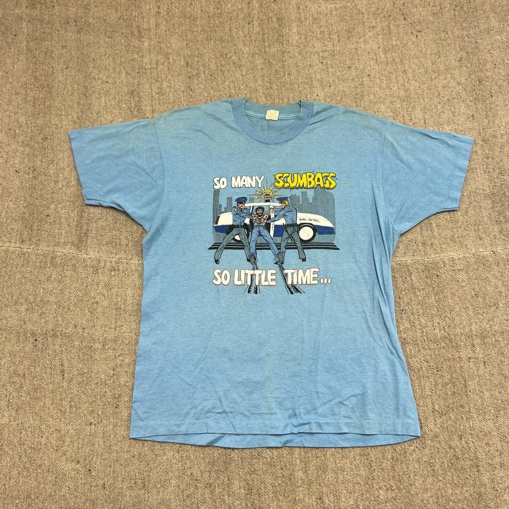 Vintage So Many Scumbags Shirt Mens Medium Blue 1980s Police